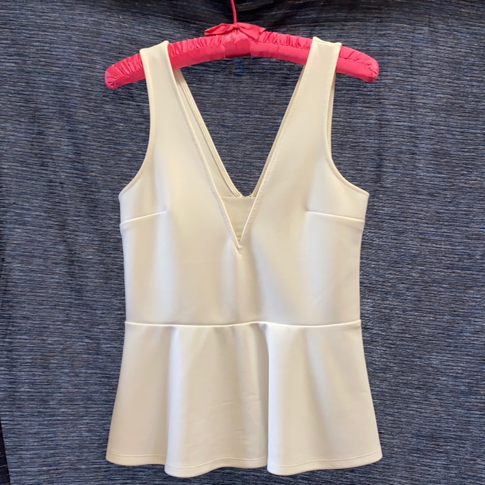 EXPRESS peplum top sleeveless zip back v-neck szM
